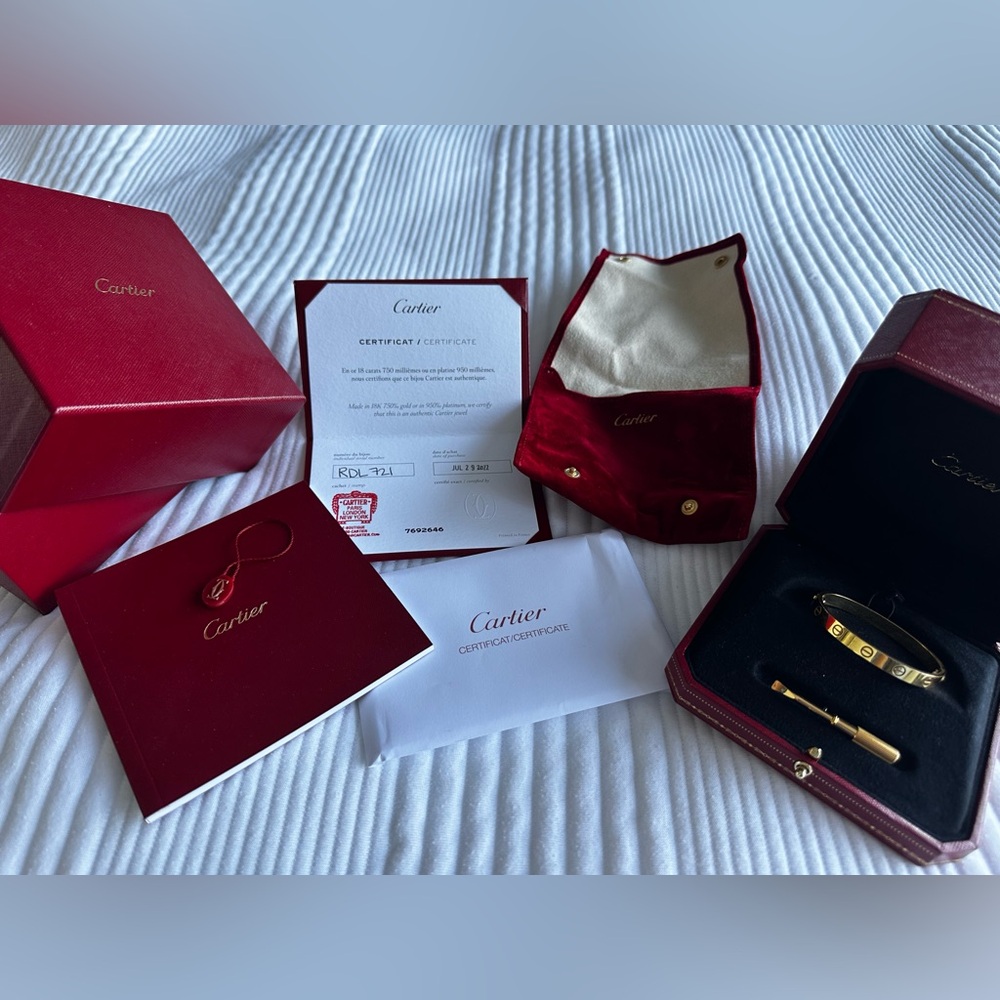 Cartier Love Bracelet, full packaging and certifications intact, size 15